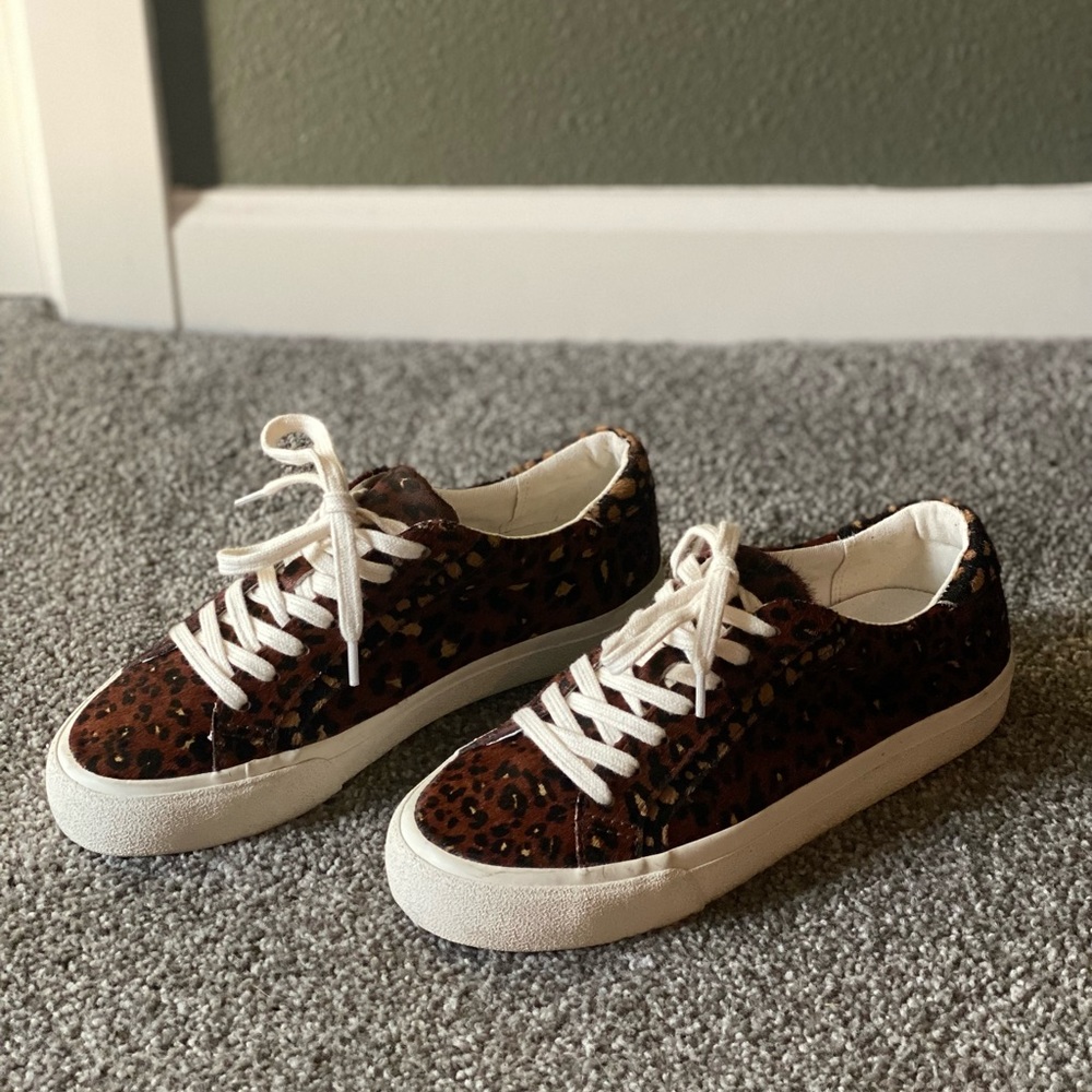 Madewell Sidewalk Low-Top Sneakers in Painted Leopard Colorblock Calf Hair